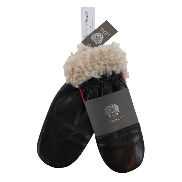 Vince Camuto Accessories - Vince Camuto Womens Sherpa Cuff Vegan Faux Leather Mittens Sz Medium #GL68PME